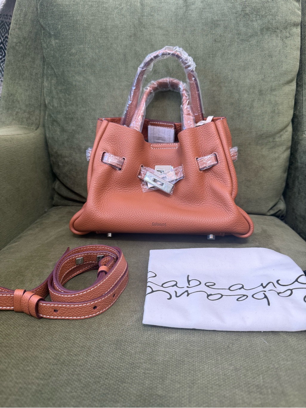 Rabeanco Saoirse Belt Soft Structural Shoulder Small Tote W/ Strap Caramel